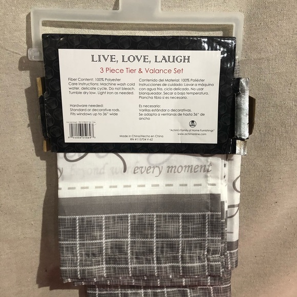 Kitchen gray curtains live love laugh 3 piece set - Picture 2 of 4